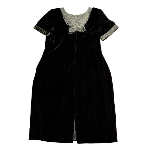 VTG Velour Sheath Dress Short Sleeves Back Bow Cut Outs Knee Length Womens Large - Picture 1 of 13